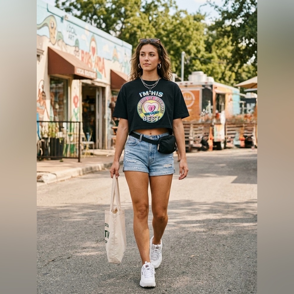 VTG 90s I'm His Sunbelt Single Stitch Crop Oversized Neon Graphic Boxy Retro Top